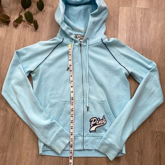 Vintage Y2K 00’s 08’ PINK Victoria's Secret Light Blue Peace Sign Zip Up Hoodie - Picture 3 of 16